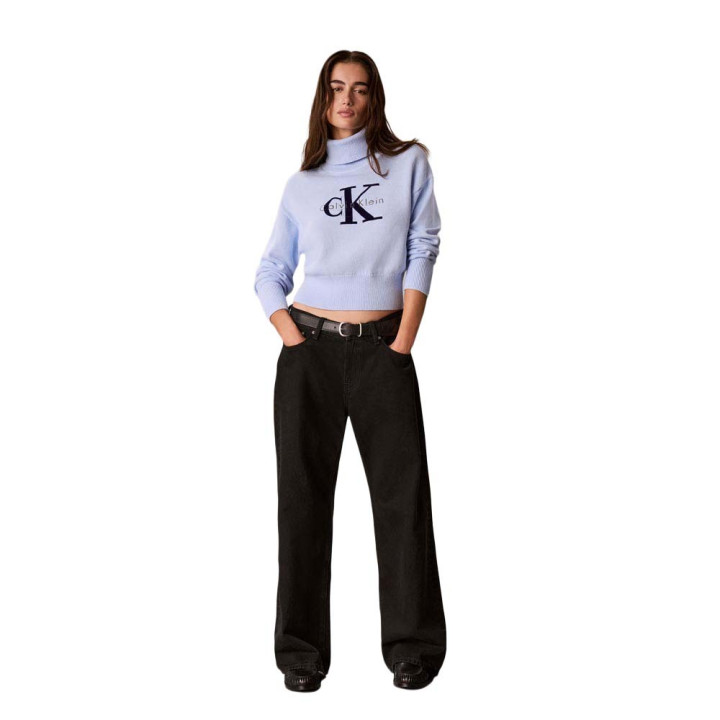 Calvin Klein Maglia Maniche Lunghe Dolcevita Big Logo Azzurro Donna