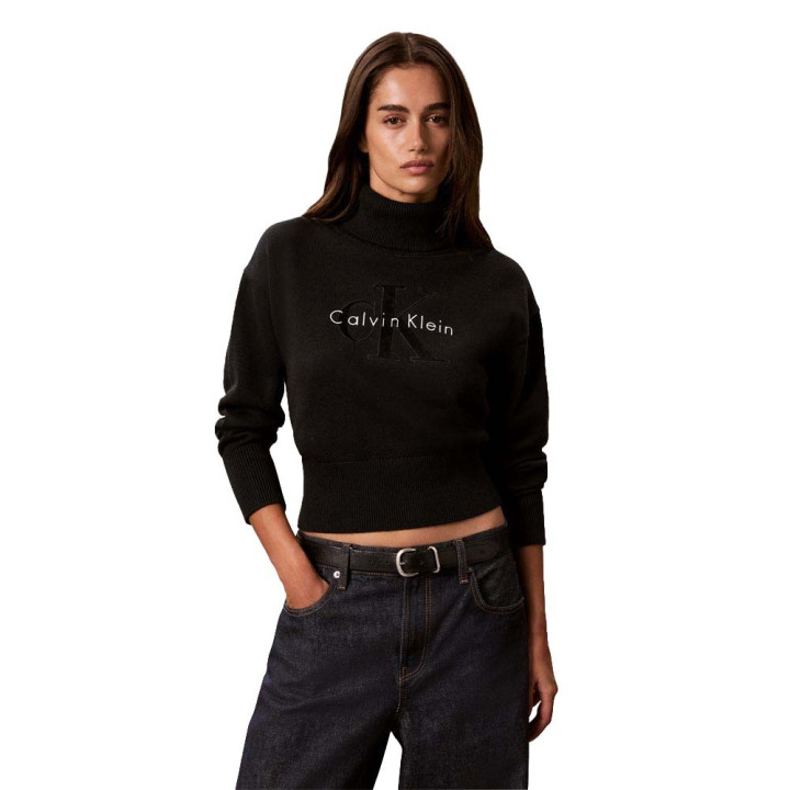 Calvin Klein Maglia Maniche Lunghe Dolcevita Big Logo Nero Donna