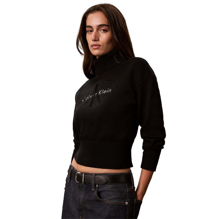 Calvin Klein Maglia Maniche Lunghe Dolcevita Big Logo Nero Donna