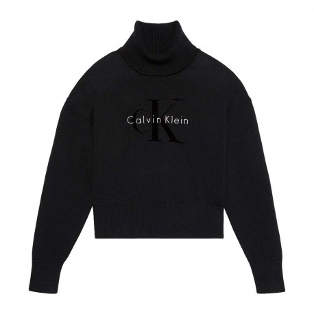 Calvin Klein Maglia Maniche Lunghe Dolcevita Big Logo Nero Donna