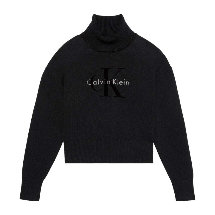 Calvin Klein Maglia Maniche Lunghe Dolcevita Big Logo Nero Donna