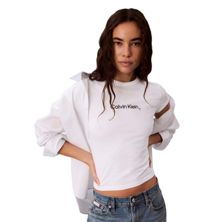 Calvin Klein T-Shirt Slim Fit Heart Logo Bianco Donna