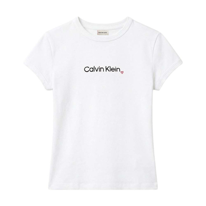 Calvin Klein T-Shirt Slim Fit Heart Logo Bianco Donna