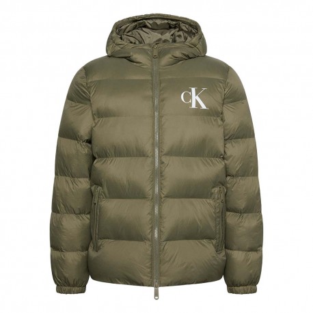 Calvin Klein Piumino Logo Puff Hooded Verde Uomo