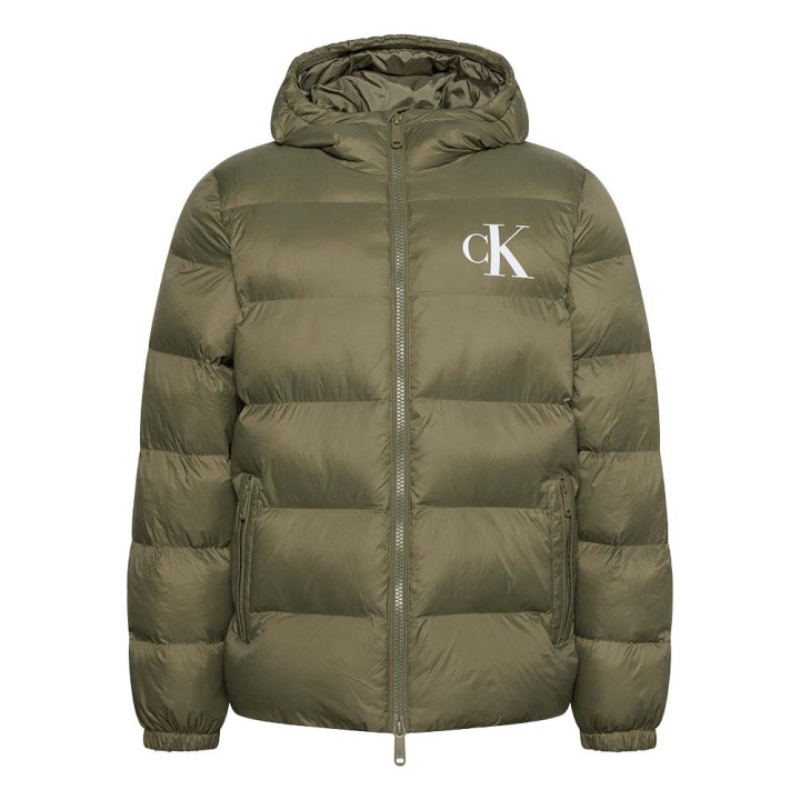 Calvin Klein Piumino Logo Puff Hooded Verde Uomo