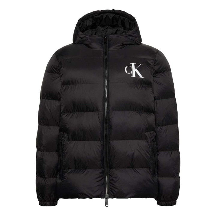 Calvin Klein Piumino Logo Puff Hooded Nero Uomo