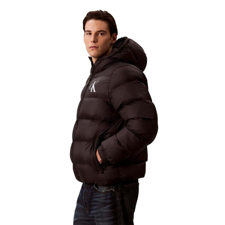 Calvin Klein Piumino Logo Puff Hooded Nero Uomo