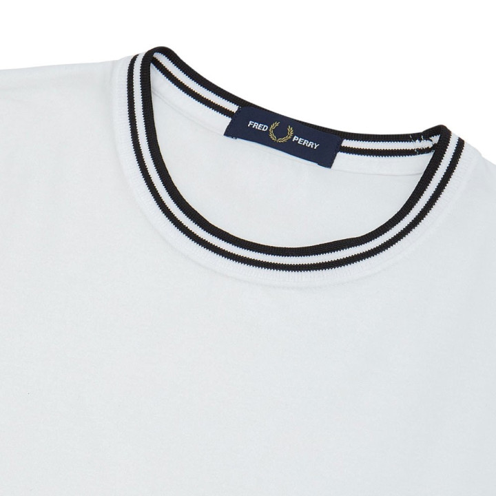 Fred Perry T-Shirt Collo Righe Bianco Uomo