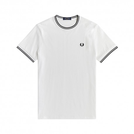 Fred Perry T-Shirt Collo Righe Bianco Uomo