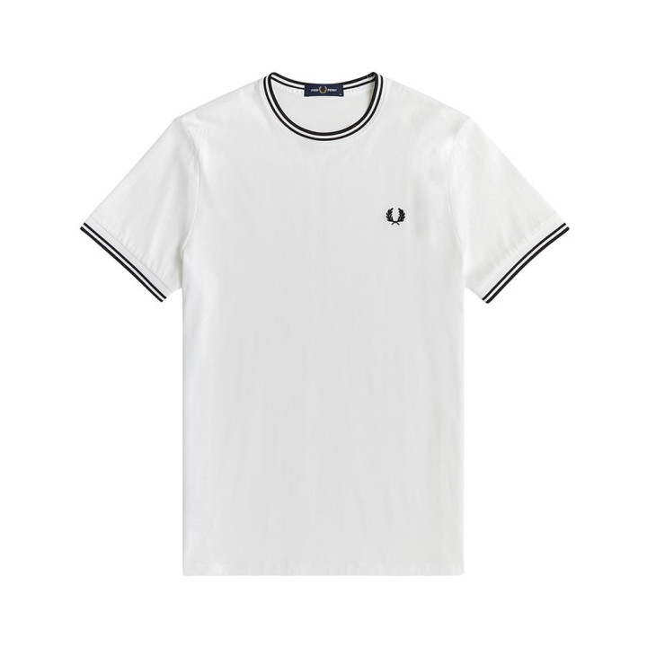 Fred Perry T-Shirt Collo Righe Bianco Uomo